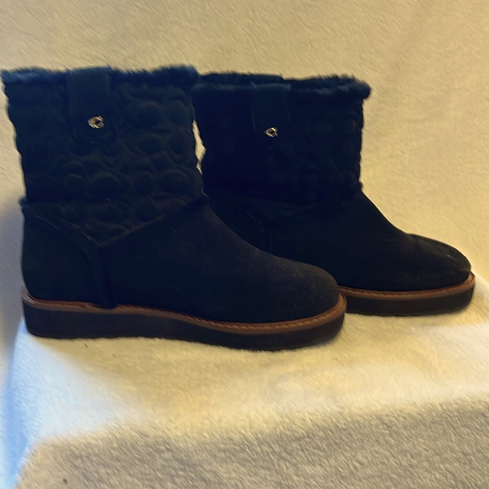 Coach black faux fur lined ankle high boots